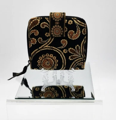 Cartera para mujer Vera Bradley Café Latte pequeña de cachemira negra y dorada Foto 1 de 4