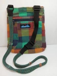 KAVU Plaid Cross Body Bag Zip Button Fuzzy Closures - Picture 1 of 6