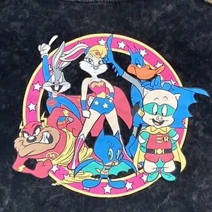 Looney Tunes DC Comics Womens Full Zip Up Hoodie Juniors Size L Black Wash NWT - Picture 1 of 15