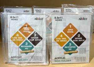 NIUBEE 8 ½ x 11 Clear Acrylic L-Shaped Slant Free Standing Sign Holders LOT of 5 - Picture 1 of 5