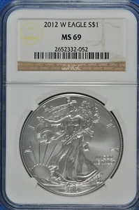 2012 W Burnished $1 Silver Eagle NGC MS 69 (Brown Label) - Picture 1 of 2