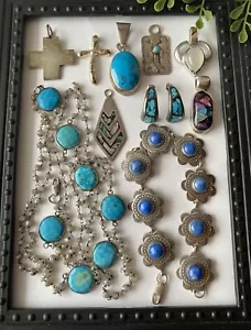 Vintage Unique lot of Sterling Silver Blue Stone Turquoise Lapis jewelry - Picture 1 of 12