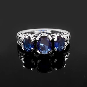 925 Sterling Silver Rose Cut Blue Tanzanite Gemstone Jewelry Ring Size (US) - Picture 1 of 3