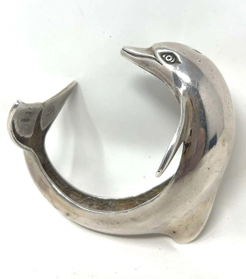 Bracelete vintage KABANA EUA sólido prata esterlina 925 golfinho 102,75 g - Imagem 1 de 4