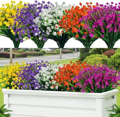 8 paquetes de flores artificiales resistentes a los rayos UV flores falsas arbustos decoración interior/exterior Foto 1 de 4