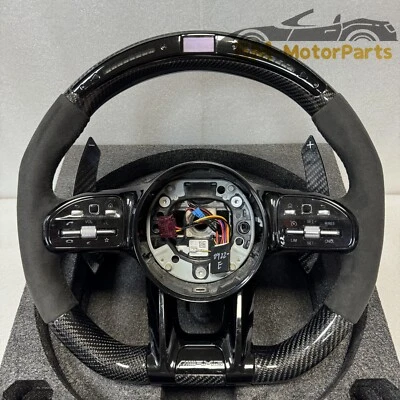 Carbon Fiber Steering Wheel Fit Mercedes-Benz AMG G63 S63 G550 E63 C200 W/LED - Image 1 of 4