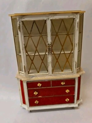Dollhouse Doll House China Cabinet Red Velvet Plastic Miniature Vintage IDEAL  - Image 1 of 4