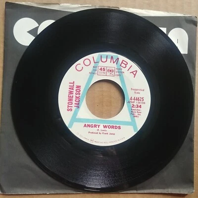 STONEWALL JACKSON Angry Words DJ PROMO 45 7" COUNTRY Vinyl 1968 Columbia Record Foto 1 de 2