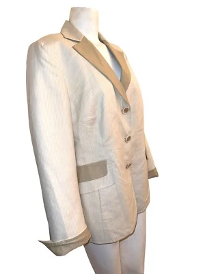 Traje Pantalón AKRIS Rayas Dos Tonos Beige Ligero Mezcla Algodón Talla 14 Foto 1 de 4