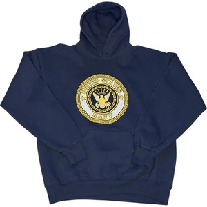 US Navy Mens Hoodie Large Sweatshirt Pullover Sweater Blue Soffe Authentic - Picture 1 of 6