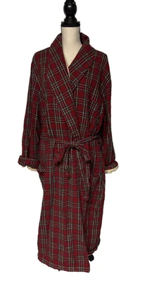 L.L. Roupão forrado de lã flanela algodão xadrez vermelho feijão tamanho adulto XXL - Imagem 1 de 4