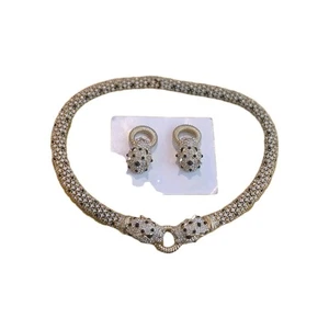 CINER SIGNED PANTHER JAGUAR COLLIER NECKLACE & EARRING ALL PAVE SET RHINESTONES! - Picture 1 of 10