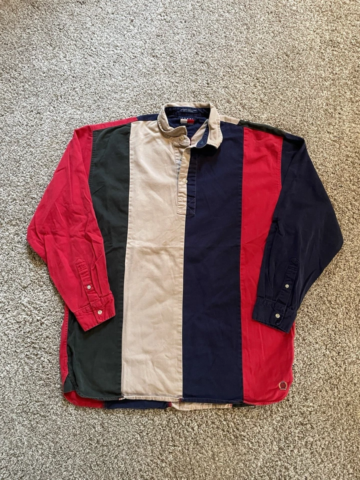 Camisa de Rugby Tommy Hilfiger Vintage Años 90 Preppy Varios Colores Rayas Grande Foto 1 de 4