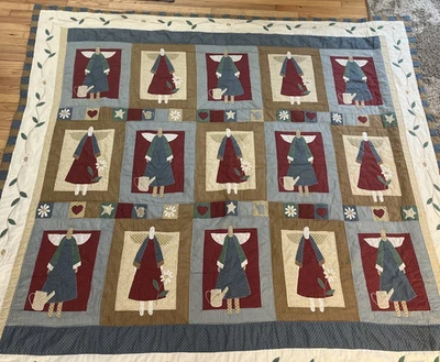 VINTAGE QUILT 84" X 92" PATCHWORK BLANKET ANGEL girl STAR cottage core 1990s - Image 1 of 4
