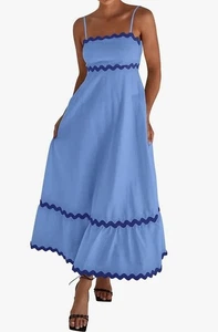 Women's Sz Small Spaghetti Straps Sleeveless Smocked Boho Flowy Midi Dress - Picture 1 of 6