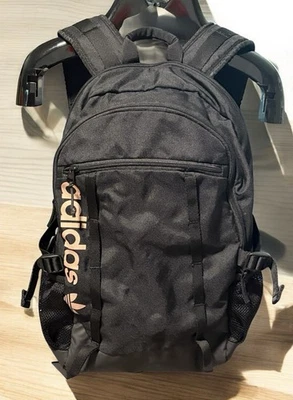 ADIDAS Negro Multi Bolsillo Compartimento Bolso para Libros Mochila Rosa Logo Escuela Acolchado Foto 1 de 4