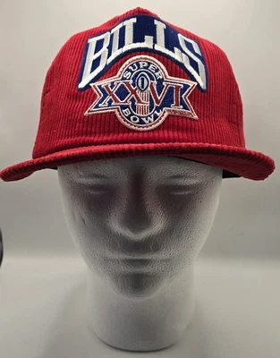 复古 Buffalo Bills 红色灯芯绒平沿帽 New Era NFL NOS 超级碗 XXVI 1992 — 第 1/4 张图片