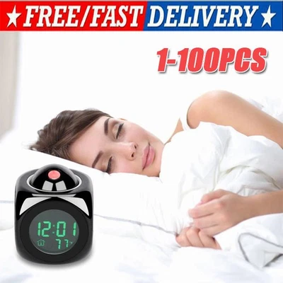LED Projection Alarm Clock Digital LCD Display Voice Talking Weather Snooze USB - Image 1 of 4