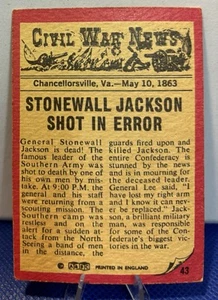 1964 A&BC Civil War News Gum Card #43 Stonewall Jackson Shot In Error - Picture 1 of 2