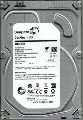 ST4000DM000 P/N: 1F2168-568 F/W: CC54 S/N: S300 SU 4TB 04/2014 SEAGATE - Image 1 of 2