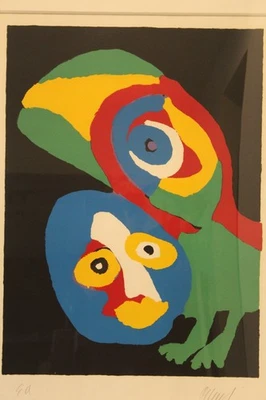 Karel Appel emoldurado assinado prova de artista EA "Personagem" - Imagem 1 de 4