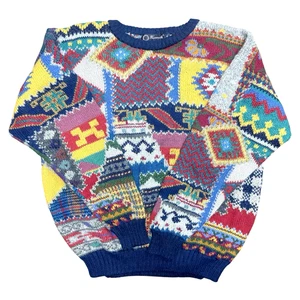 FACONNABLE 100% Alpaca Maglione Girocollo Uomo Taglia M Oversize Patchwork Colorato - Foto 1 di 8
