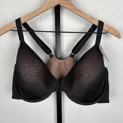 全新 Wacoal Back Appeal Front Close Contour T 恤 胸罩 853403 女式 42D 黑色 — 第 1/4 张图片