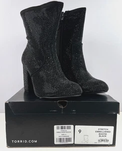 Torrid Stretch Embellished Bootie Black Size 9WW Wide Width Sparkly Heel - Picture 1 of 22