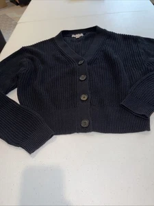 Suéter cárdigan recortado cuello en V mezcla de algodón negro talla grande J Crew para mujer - Imagen 1 de 8