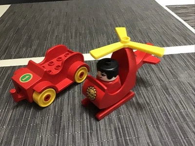 Vtg LEGO Duplo Helicopter with Figure And Red Car/vehicle 1980s - Image 1 of 4