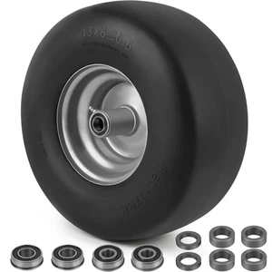 13x6.50-6” Flat Free Lawn Mower Tire and Wheel, 3/4" or 5/8" Bearings, 5.5" C... - Picture 1 of 8