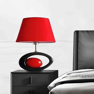 Lámpara de Mesa Moderna Roja, Luces de Escritorio Cerámicas con Pantalla de Lino LED Dormitorio Cama... Foto 1 de 4