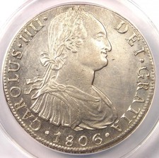 1806-L Jp Peru 8 Reales Coin Charles Iv (8R) - Certified Anacs Au55 Details!