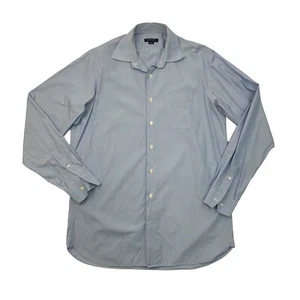 Lands End Shirt Mens XL Extra Large Striped Blue Cotton Rounded Hem Button Up - Picture 1 of 14