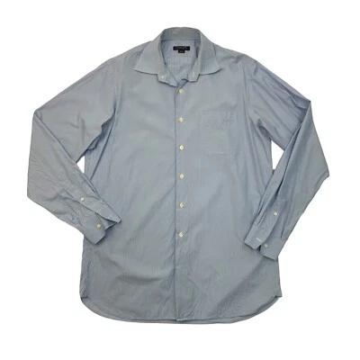 Lands End Shirt Mens XL Extra Large Striped Blue Cotton Rounded Hem Button Up - Image 1 of 4