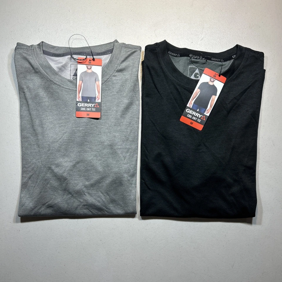 LOT OF 2 Gerry Men's Light Weight Cool Knit Tee Black & Gray | NWT Size M - Image 1 of 4