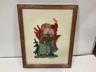 Hummel ВИНТАЖНЫЕ Ангелы Поющие Колядовщики Вышивка Крестом Завершена и 11x9" В Рамке - Изображение 1 из 4