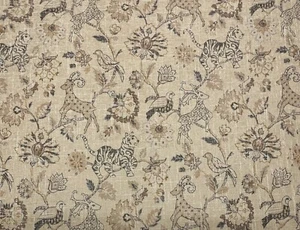 BALLARD DESIGNS GAZELLA FLAX TIGER BIRD ANIMALS MULTIUSE FABRIC BY THE YARD 54"W - Picture 1 of 6