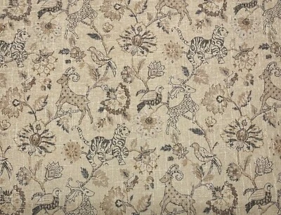 BALLARD DESIGNS GAZELLA FLAX TIGER BIRD ANIMALS MULTIUSE FABRIC BY THE YARD 54"W - Image 1 of 4