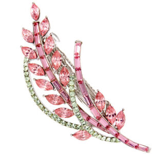 Lux Leaf Floral Flower Art Hair Metal Barrette Clasp Clip Pink Austrian crystal