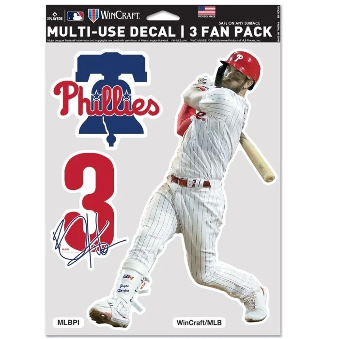 BRYCE HARPER PHILADELPHIA PHILLIES 3 PIECE MULTI-USE DECAL FAN PACK MLB LICENSED - Image 1 of 1