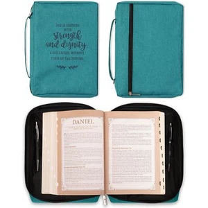 Bible Cover Teal Canvas Strength Dignity Proverbs 31:25 for Men and Women - Picture 1 of 8