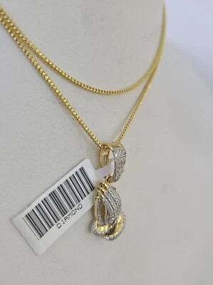 Collar de diamantes colgante con cadena de 10K Franco manos de oración 16"-22" 0,5 mm para mujer Foto 1 de 4