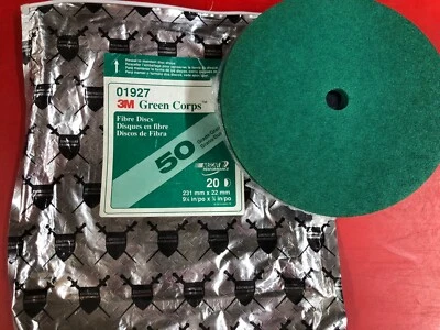 BOLSA 3M 01927 GREEN CORPS DE (20) DISCOS DE FIBRA RECUBIERTOS GRANO 50 GRADO 9-1/8" X 7/8" Foto 1 de 4