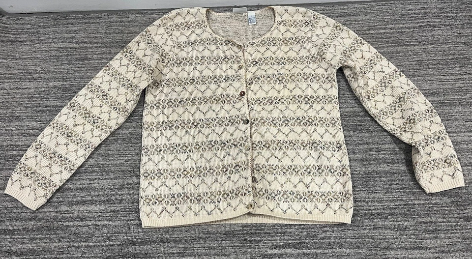 Cárdigan tejido vintage años 90 CLASSIC ELEMENTS con botones de concha talla mediana beige Foto 1 de 4
