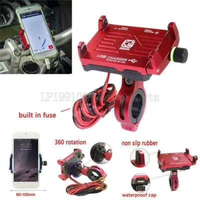 Soporte de teléfono de manillar de motocicleta de aluminio con cargador USB para teléfonos inteligentes Foto 1 de 4