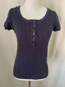 Axcess Women's Navy Blue Ribbed Quarter Button Cap Sleeve Shirt - Picture 1 of 12