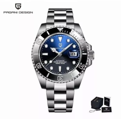 🔝 Pagani Design 1661 Nero/Blu Sub 100M Seiko NH35 Automatico orologio originale - Immagine 1 di 4