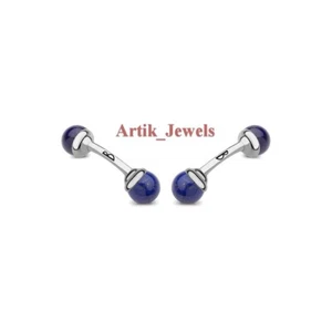 Natural Lapis Lazuli Gemstone with 925 Sterling Silver Cufflinks #704 - Picture 1 of 10