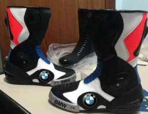 BMW Motorbike Racing Leather Mens Boots Motorcycle Cowhide Leather Riding Boots - Picture 1 of 2